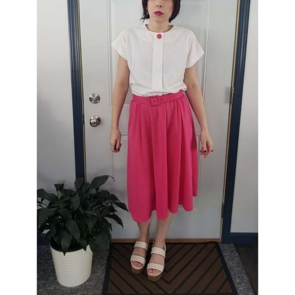 Vintage 70s Pink and White‎ Day Dress with Belt